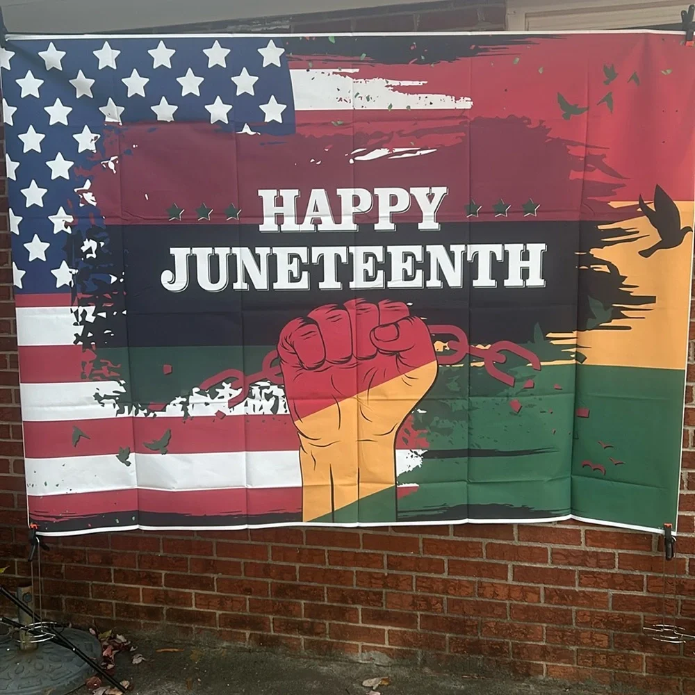 Happy Juneteenth / fist background,5 x 6,red,white,blue, green, black New